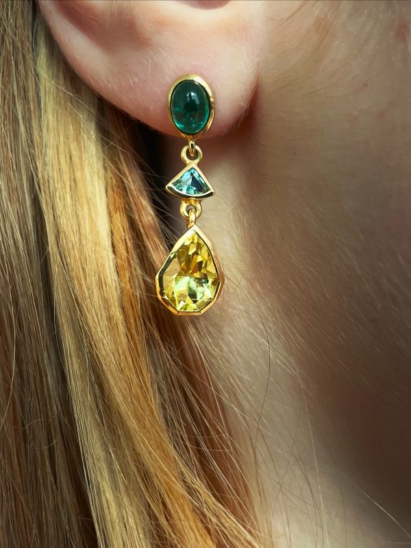 Ohrhänger aus Turmalinen, Aquamarinen und Lemoncitrinen, gefasst in 750/-Gelbgold